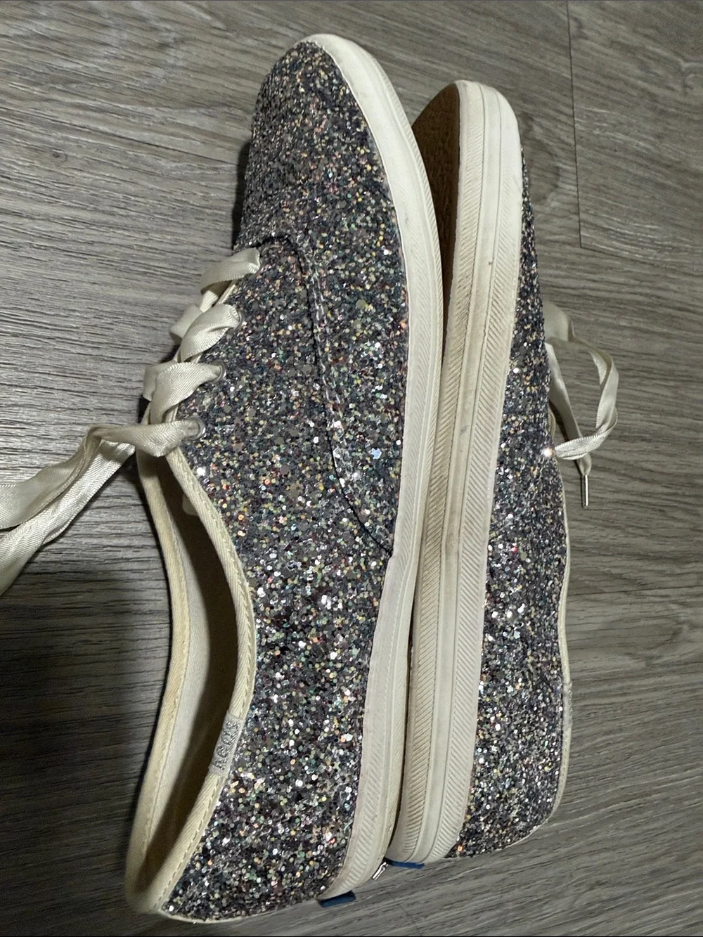 Keds X Kate Spade Sneaker Womens 10 Silver Champion Glitter Low Lace Up